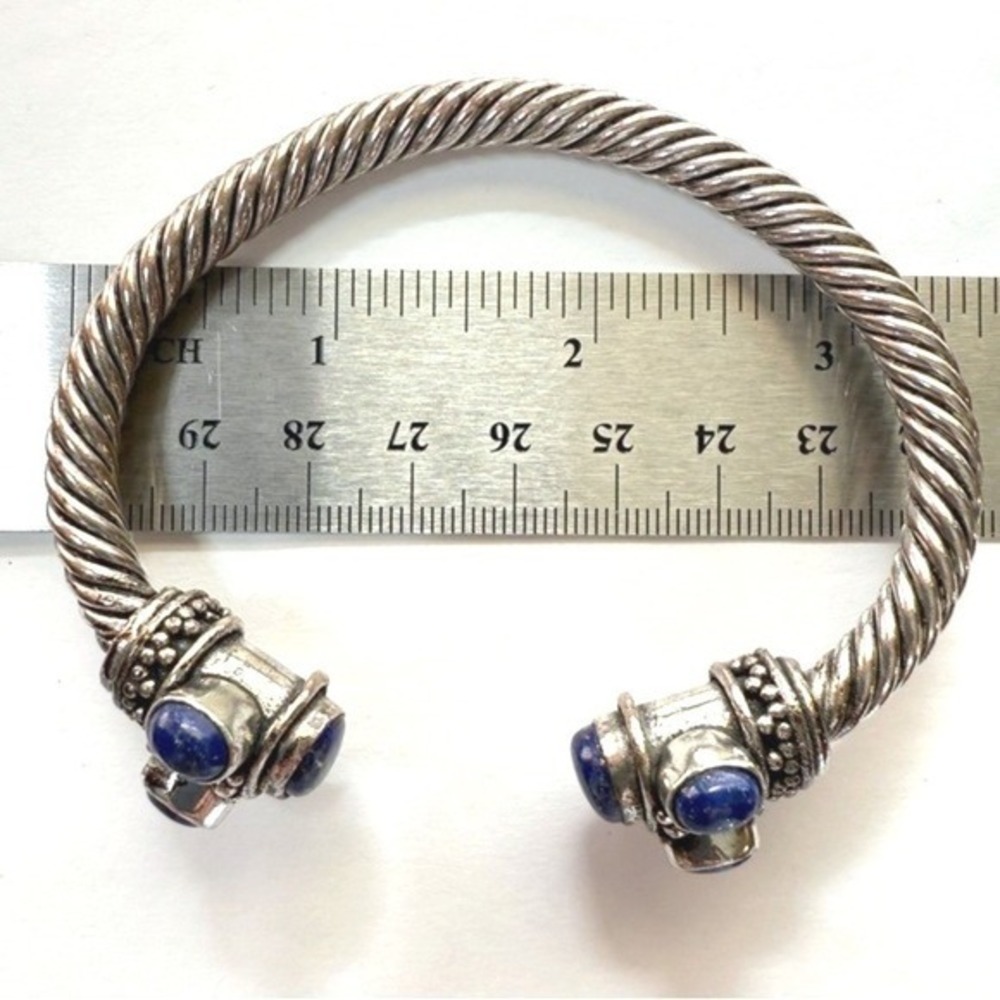 Silver Tone Blue Lapis Stone Bajalia Twisted Cuff Bracelet Statement Jewelry - Picture 6 of 10
